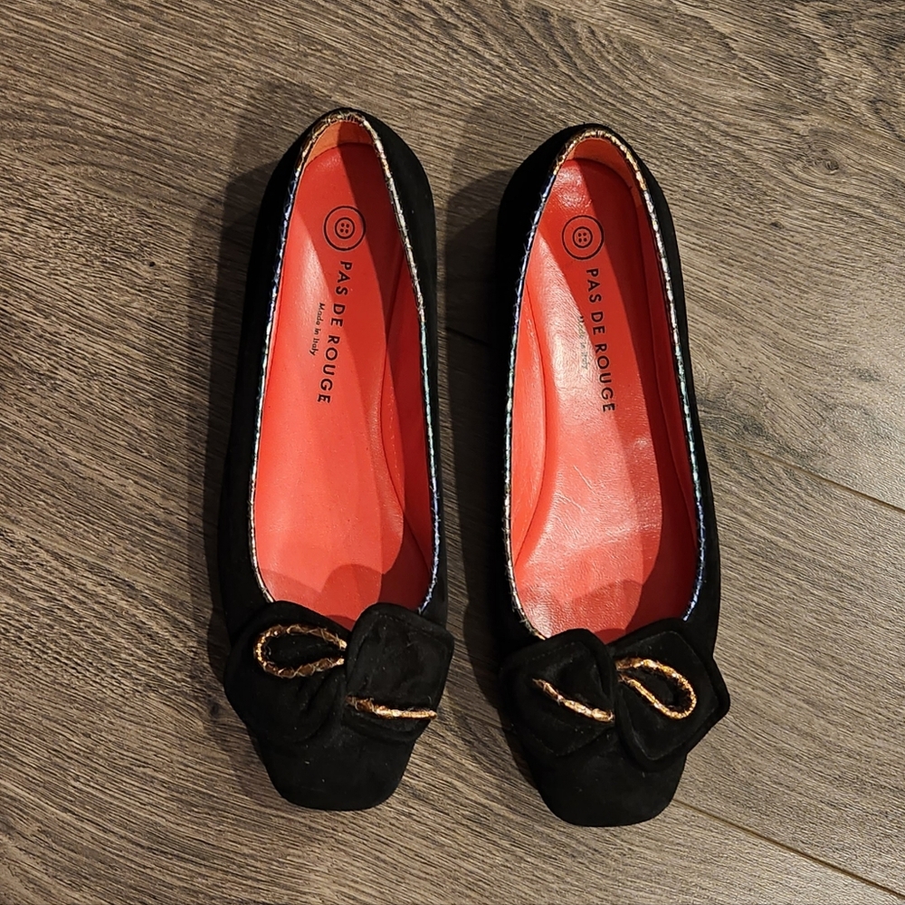 Black Leather Seude Ballet Shoes Made in Italy